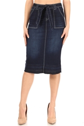 SG-77809A-Dk.Indigo calf length skirt