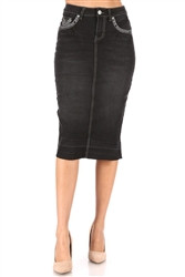 SG-77851C Black Wash calf length skirt
