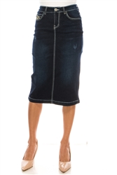 SG-77856 Dk.Indigo Wash calf length skirt