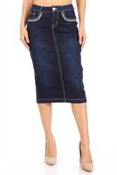 SG-77870 Dk.Indigo Wash calf length skirt
