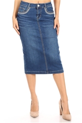 SG-77870 Indigo Wash calf length skirt