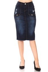 SG-77875A Dk.Indigo Wash middle length skirt
