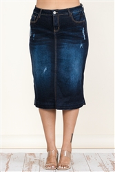 SG-77883XE-Dk.Indigo Calf length skirt