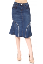 SG-77932 Indigo Wash calf length skirt