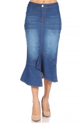 SG-77933 Indigo Wash calf length skirt