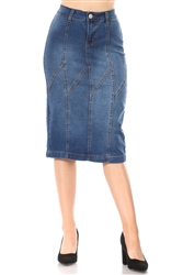 SG-77953 Indigo Wash calf length skirt