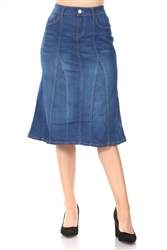 SG-77955 Indigo Wash calf length skirt
