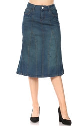 SG-77955 Vintage Wash calf length skirt