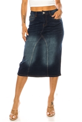 SG-78003A Dk.Indigo Wash calf length skirt