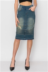 SG-79020 Vintage Wash middle length skirt
