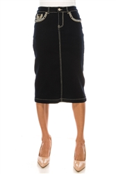 SG-79086 Dark Indigo calf length skirt