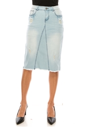 SG-79090B Lt.Indigo Wash middle length skirt