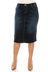 SG-79091X Dk.Indigo Wash Calf length skirt