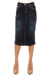 SG-79097 Dk.Indigo Wash calf length skirt