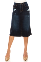 SG-79108 Dk.Indigo Wash calf length skirt