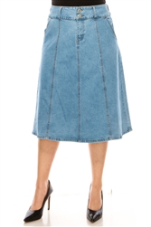 SG-79113X Stone Wash calf length skirt