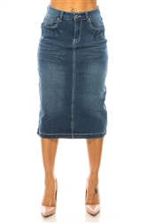 SG-79133A Indigo Wash calf length skirt