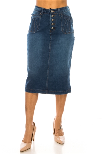 SG-79139 Indigo Wash calf length skirt
