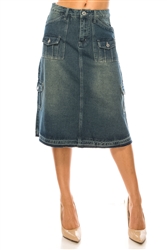 SG-79143 Vintage Wash calf length skirt