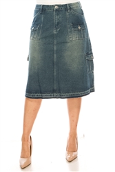 SG-79143X Vintage Wash Calf length skirt