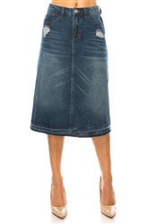 SG-79144 Indigo Wash calf length skirt