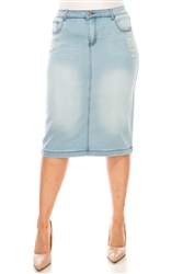 SG-79148X Lt.Indigo Wash Calf length skirt