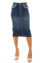SG-79153B Indigo Wash calf length skirt