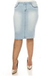 SG-79153X Lt.Indigo Wash calf length skirt