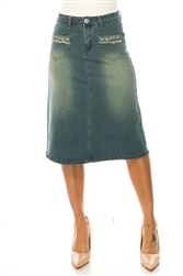 SG-79191 Vintage Wash middle length skirt