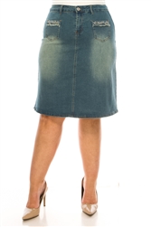 SG-79191X Vintage Wash middle length skirt