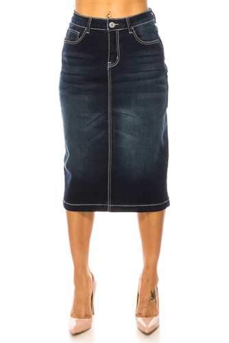 SG-79194 Dk.Indigo Wash calf length skirt