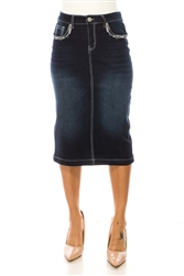 SG-79196 Dk.Indigo Wash calf length skirt