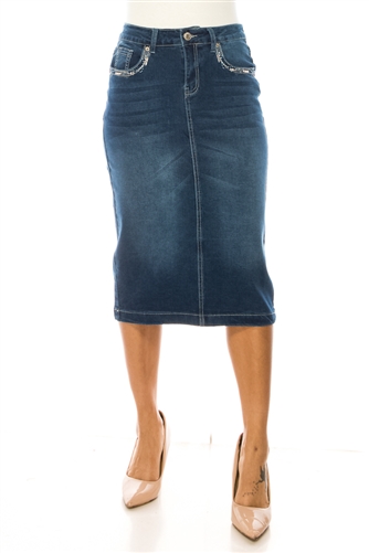 SG-79196 Indigo Wash calf length skirt