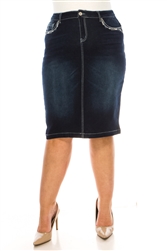 SG-79196X Dk.Indigo Wash calf length skirt