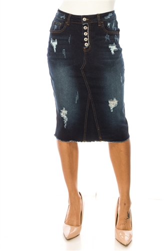 SG-79200 Dk.Indigo Wash middle length skirt