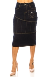 SG-79201 Dk.Indigo calf length skirt