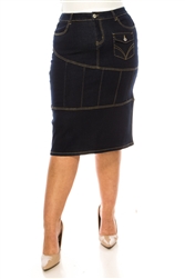 SG-79201X Dk.Indigo Calf length skirt