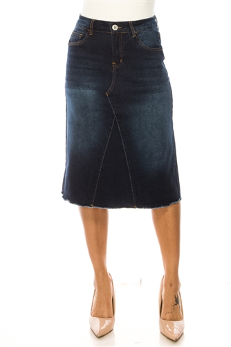 SG-79210 Dk.Indigo Wash middle length skirt