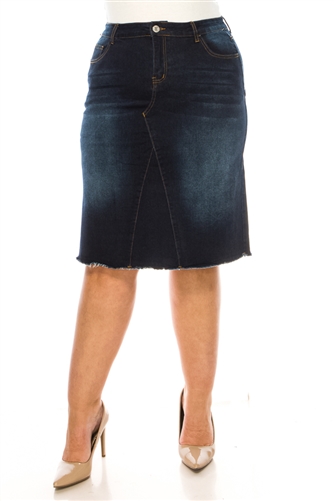 SG-79210X Dk.Indigo Wash middle length skirt