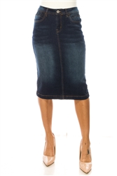 SG-79213A Dk.Indigo Wash middle length skirt