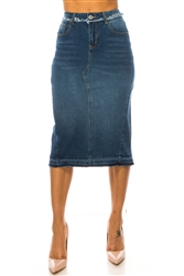 SG-79229 Indigo Wash calf length skirt