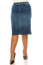 SG-79229X Indigo Wash calf length skirt
