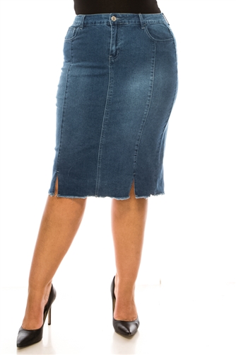 SG-79245X Indigo Wash calf length skirt