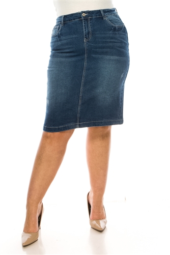 SG-79258X Indigo Wash middle length skirt