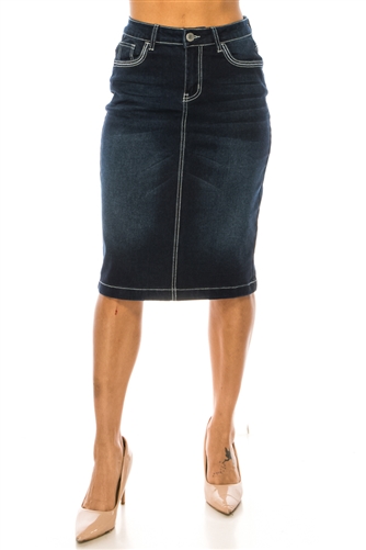 SG-79337 Dk.Indigo Wash middle length skirt