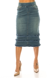 SG-79353 Vintage Wash calf length skirt