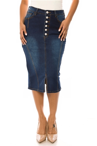 SG-79500 Dk.Indigo Wash calf length skirt