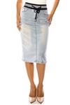 SG-79652 Lt.Indigo Wash calf length skirt