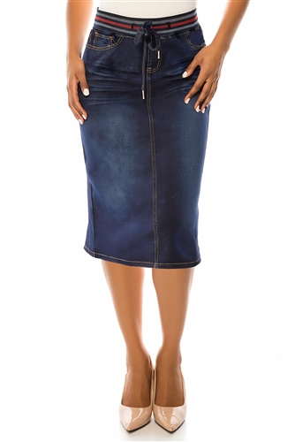 SG-79652X Dk.Indigo Wash calf length skirt