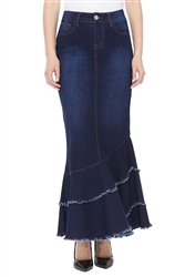 SG-87424 DK.Indigo Wash long skirt